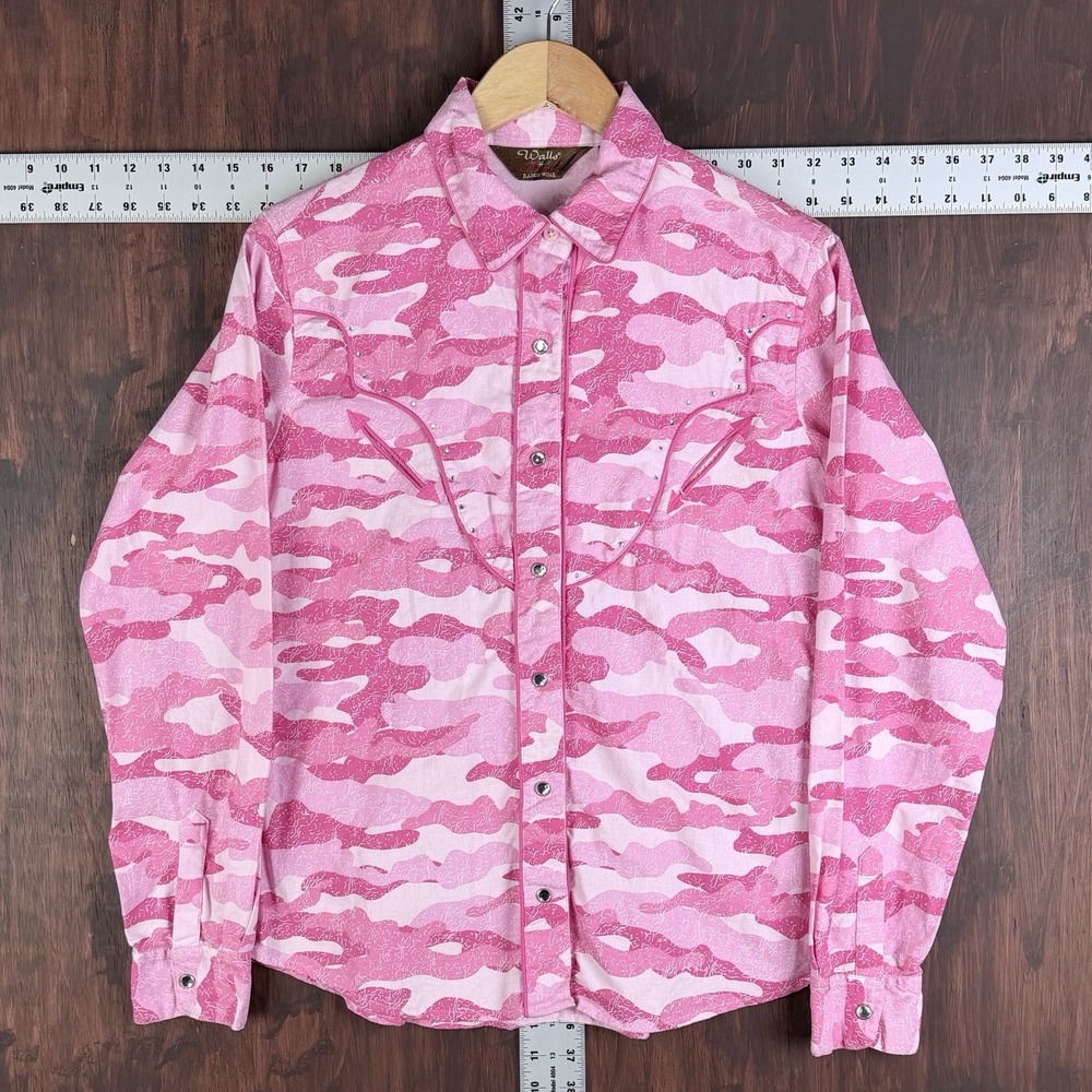 Walls Cowgirl‎ Ranch Wear Pink Button-Up Pearl Long Sleeve Shirt Womens Medium